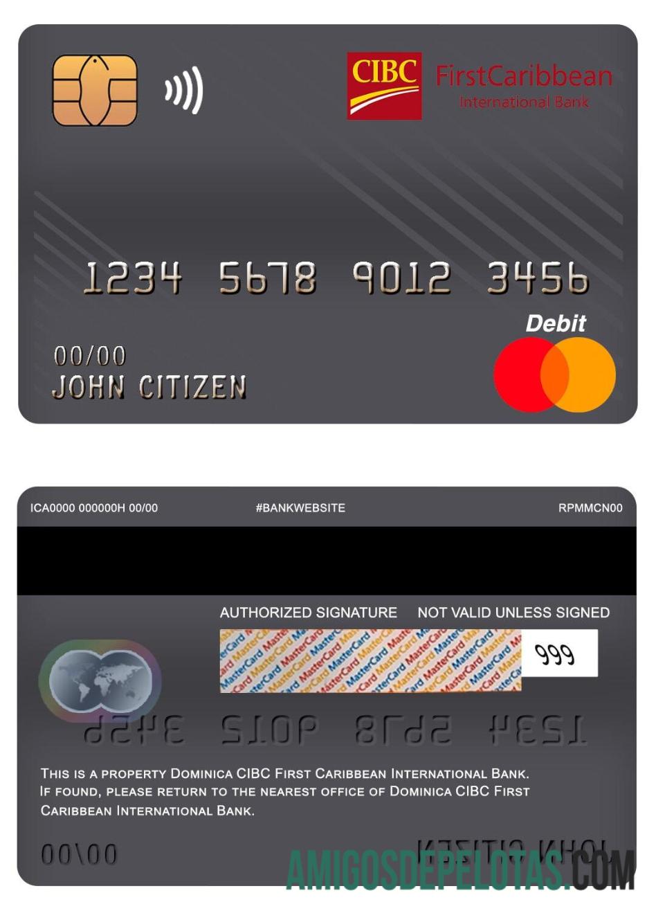 Dominica CIBC Primeiro Cartão de Débito Mestre do Banco Internacional do Caribe exemplo